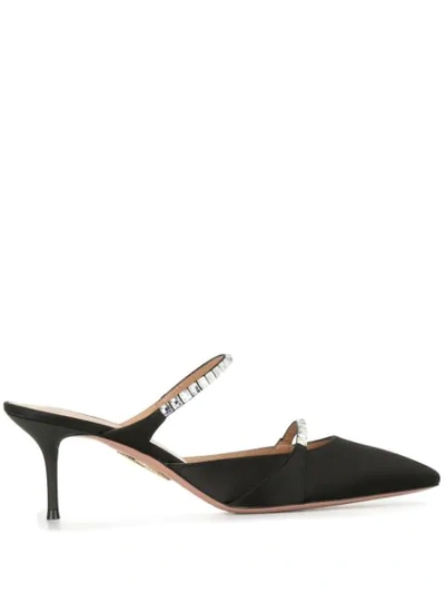 Shop Aquazzura Crystal Embellished Strap Mules In Black