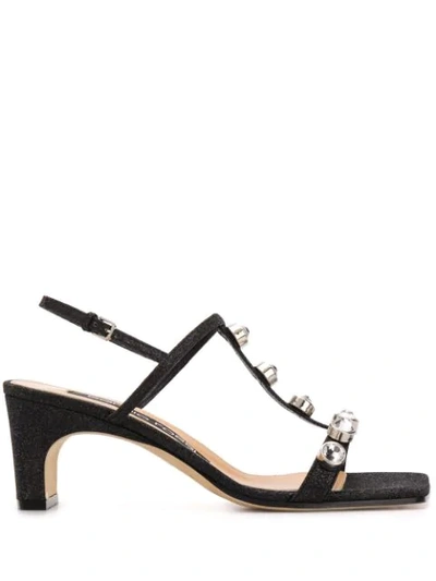 Shop Sergio Rossi Crystal-embellished Glittered Sandals In Black