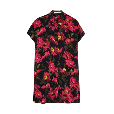 Shop Alice And Olivia Lucette Floral-print Shirt Dress In Black