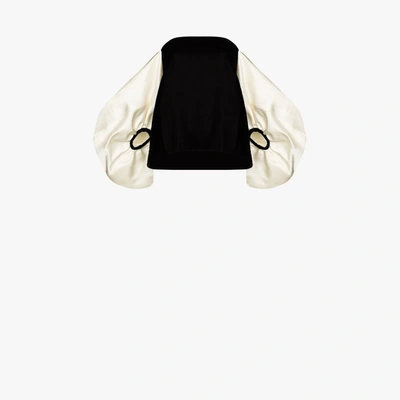 Shop Rosie Assoulin Two Tone Off-the-shoulder Top In Black