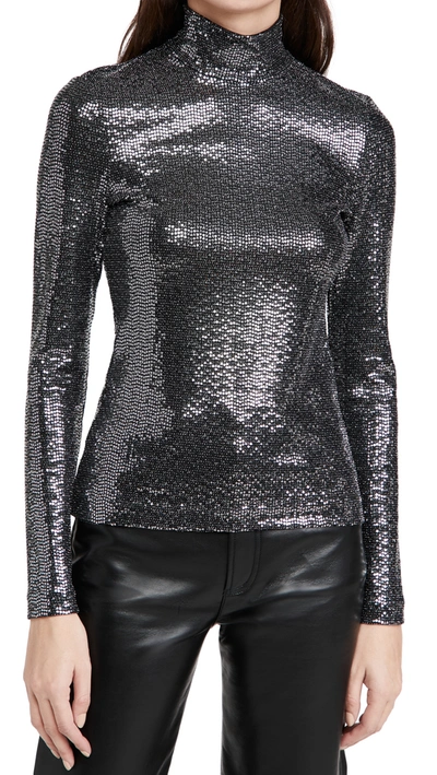Shop Rosetta Getty Fitted Turtleneck Top With Paillettes In Black/silver