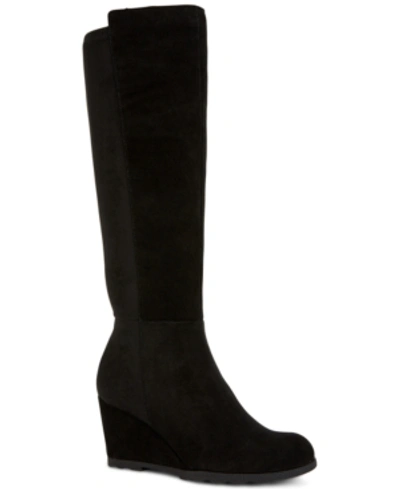 Shop Alfani Step 'n Flex Obryy Wedge Boots, Created For Macy's Women's Shoes In Black Suede