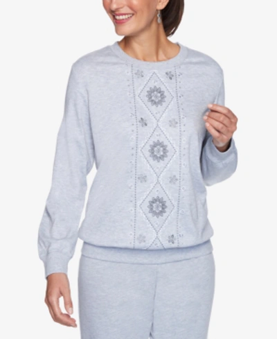 Shop Alfred Dunner Petite Embroidered Sweatshirt In Grey Heather