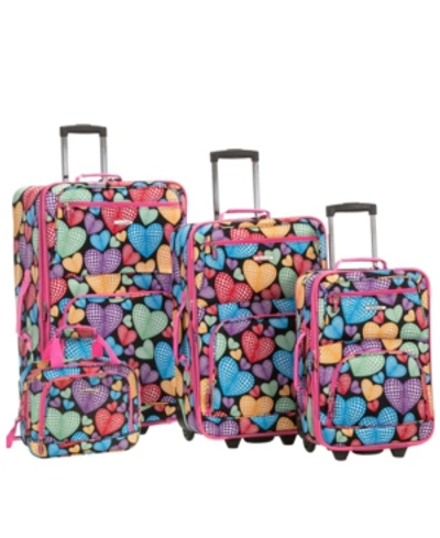 Shop Rockland 4-pc. Softside Luggage Set In Hearts With Pink Trim