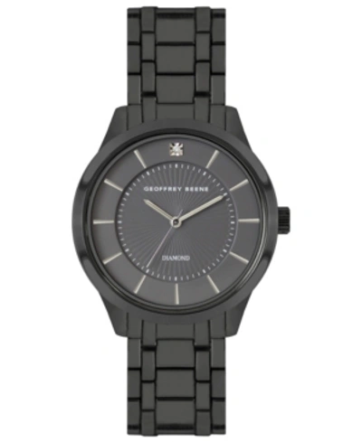 Shop Geoffrey Beene Grey Dial Genuine Diamond Dial Slim Bracelet Watch In Black