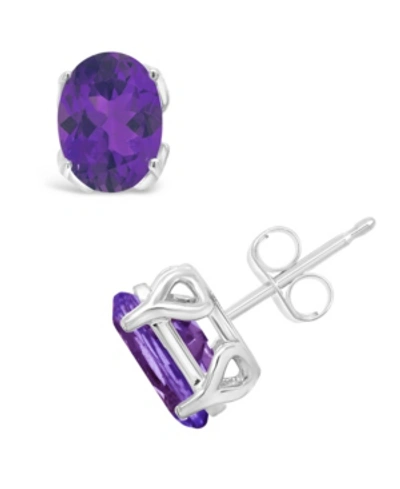 Macy's Gemstone Stud Earrings In Sterling Silver In Amethyst