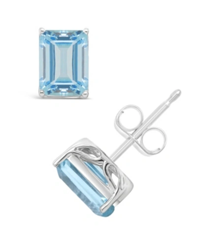 Macy's Rose Quartz (3-1/8 Ct. T.w.) Stud Earrings In Sterling Silver. In Blue Topaz
