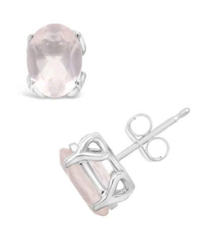 Macy's Gemstone Stud Earrings In Sterling Silver In Rose Quartz