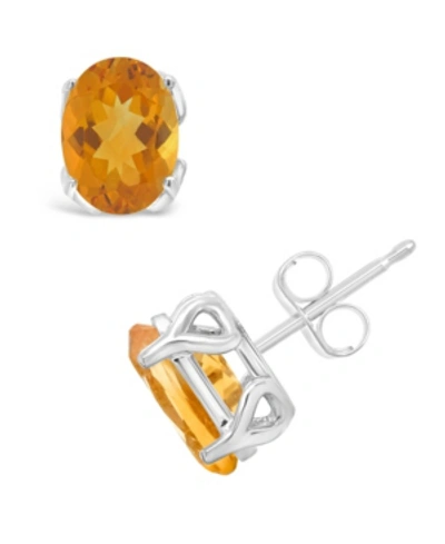 Macy's Gemstone Stud Earrings In Sterling Silver In Citrine