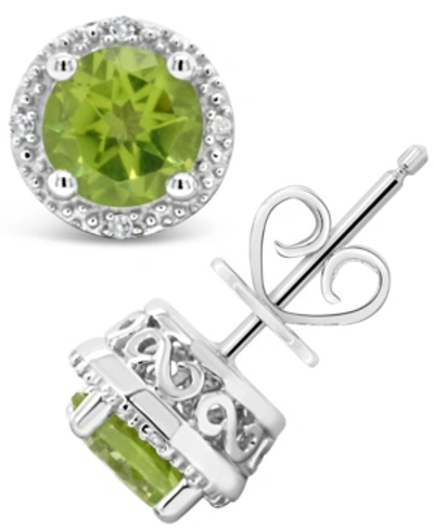 Macy's Gemstone (6mm) And Diamond Accent Stud Earrings In Sterling Silver In Peridot