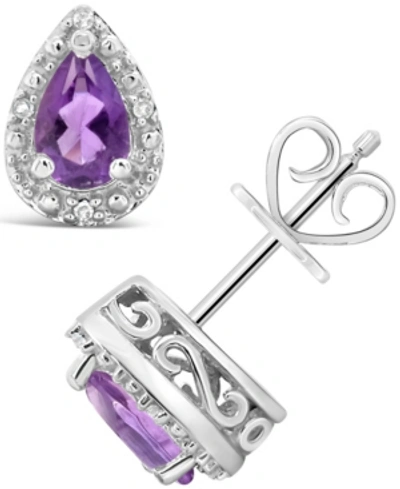 Macy's Gemstone And Diamond Accent Stud Earrings In Sterling Silver In Amethyst