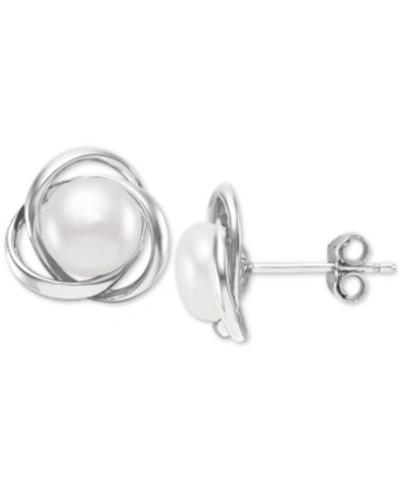 Shop Giani Bernini Cultured Freshwater Pearl (7mm) Love Knot Stud Earrings, Created For Macy's In Silver