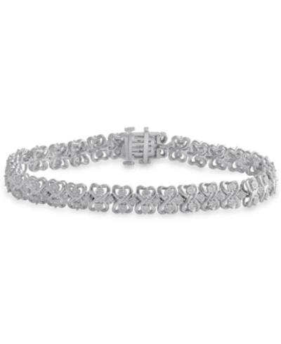Macy's Diamond Heart Link Bracelet (1 Ct. T.w.) In Sterling Silver In Sterling Silver
