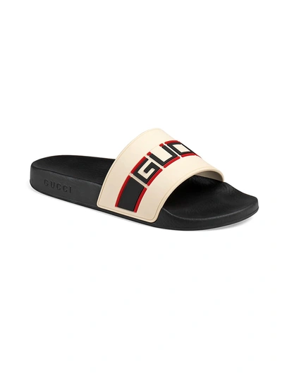 Shop Gucci Stripe Rubber Slide Sandal In Ecru Poppy Nero