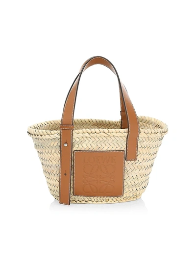 Shop Loewe Women's Small Leather-trimmed Woven Basket Bag In Natural Tan