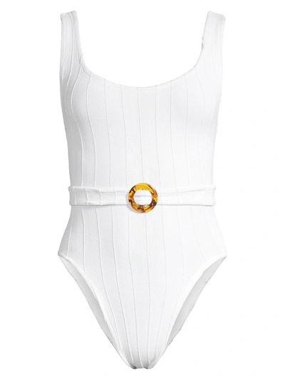Shop Hunza G Women's Solitaire Belted One-piece Swimsuit In White