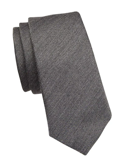Shop Brunello Cucinelli Men's Stripe Wool Silk Tie In Grey