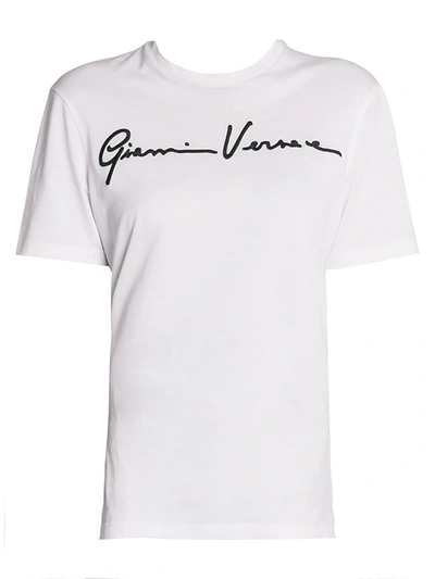 Shop Versace Women's Embroidered Gv Signature T-shirt In White