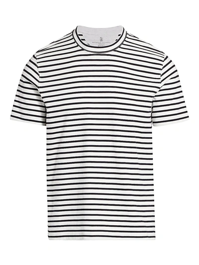 Shop Brunello Cucinelli Natural Stripe T-shirt In Blue White