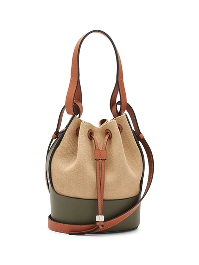 Shop Loewe Small Balloon Leather-trimmed Canvas Bucket Bag In Creta Green