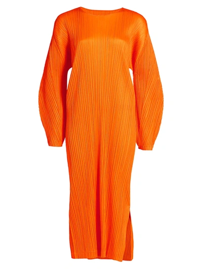 Shop Issey Miyake Monthly Colors January Diagonal Pleats Long-sleeve Dress In Orange