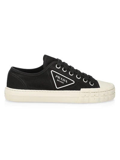 Shop Prada Canvas Sneakers In Black