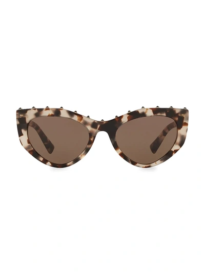 Shop Valentino Individual 53mm Studded Cateye Sunglasses In Brown Havana