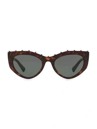 Shop Valentino Individual 53mm Studded Cateye Sunglasses In Havana