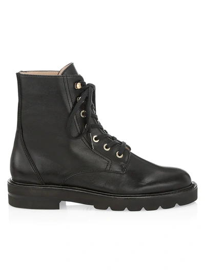 Shop Stuart Weitzman Women's Mila Lift Leather Combat Boots In Black