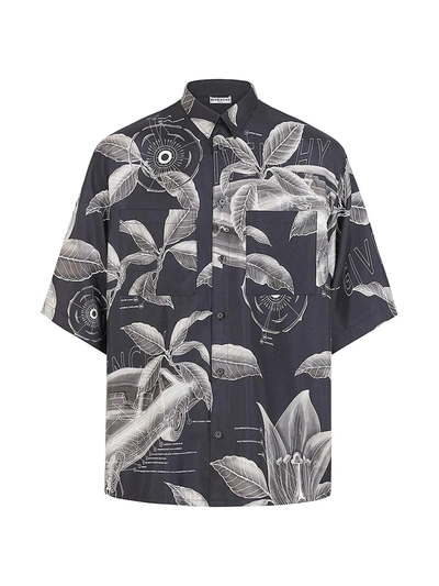 Shop Givenchy Short-sleeve Printed Silk Shirt In Black Grey