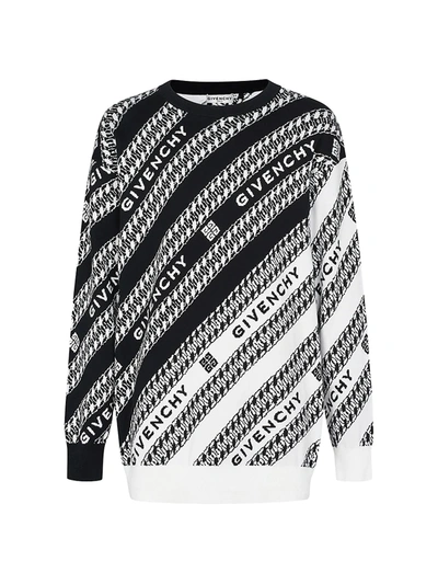 Shop Givenchy Oversized Logo Chain Jaquard Wool Sweater In Black White