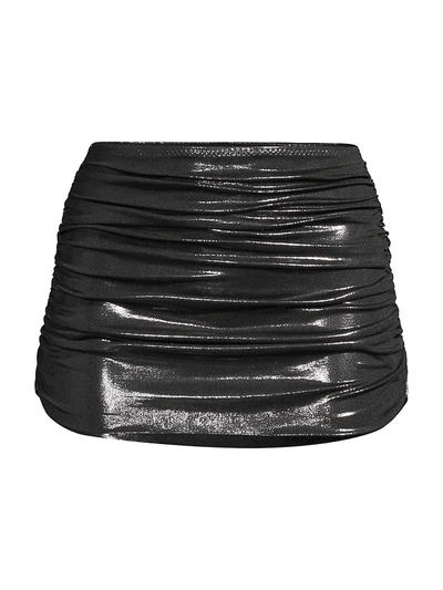 Shop Norma Kamali Bill Ruched Skirt Bikini Bottom In Dark Silver