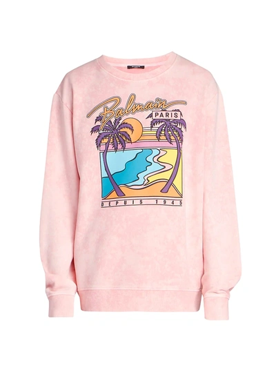 Shop Balmain Men's Rubber-print Logo Sweatshirt In Pink