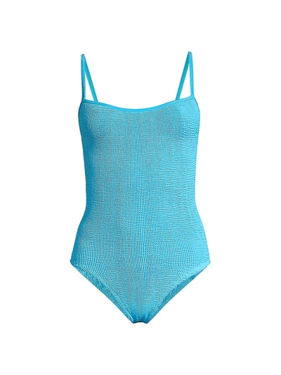 Shop Hunza G Pamela Scoopneck One-piece Swimsuit In Sky Blue