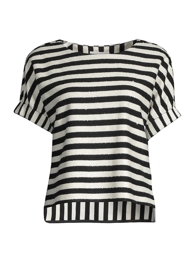 Shop Milly Julie Striped Sequin Top In Black White
