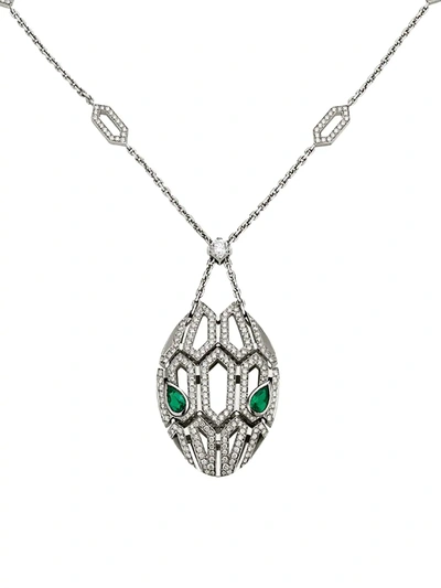 Shop Bvlgari Women's Serpenti Seduttori 18k White Gold, Diamond & Emerald Pendant Necklace