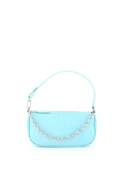 Shop By Far Mini Rachel Crocodile Print Mini Bag In Light Blue