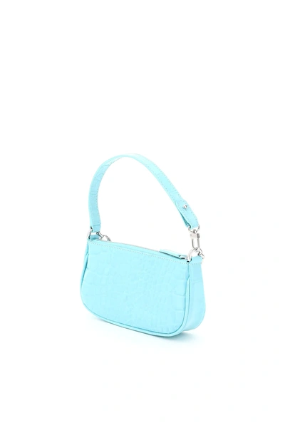 Shop By Far Mini Rachel Crocodile Print Mini Bag In Light Blue