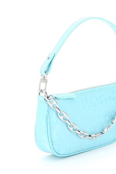 Shop By Far Mini Rachel Crocodile Print Mini Bag In Light Blue