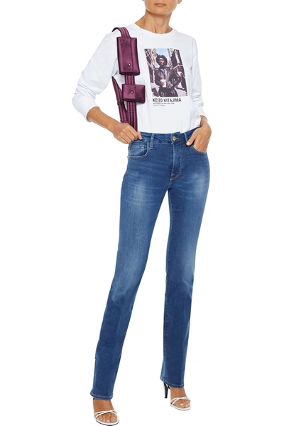 Shop Frame Le Mini Boot Faded High-rise Bootcut Jeans In Mid Denim