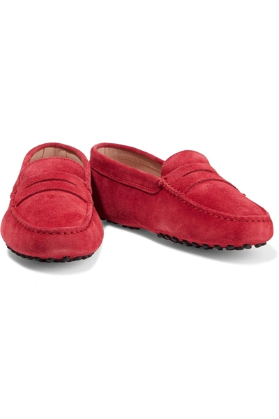 Shop Tod's Gommino Suede Loafers In Crimson