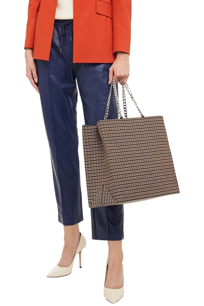 Shop Victoria Beckham Checked Wool-tweed Tote In Tan