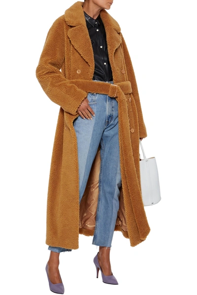Shop Stand Studio Faustine Double-breasted Faux Shearling Coat In Tan