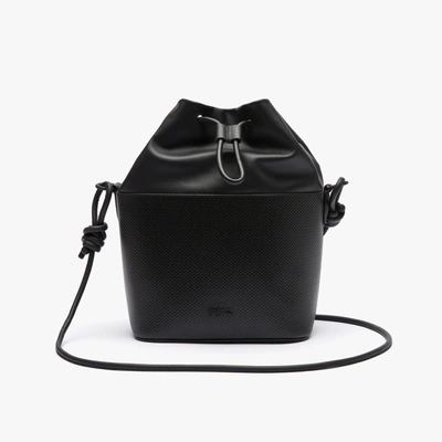 Shop Lacoste Women's Chantaco Matte Piqué Leather Drawstring Bucket Bag In Black