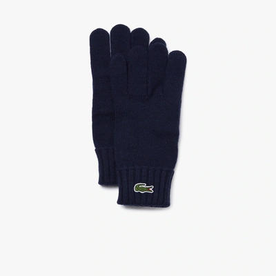 Shop Lacoste Men's Embroidered Crocodile Wool Gloves - S In Blue