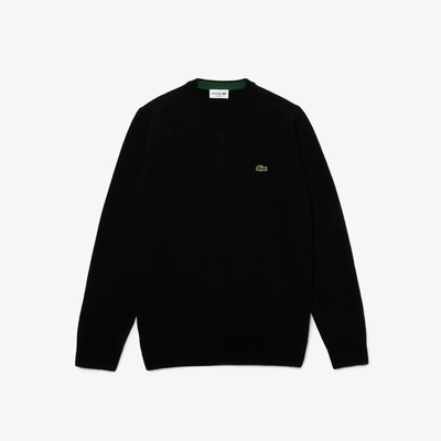 Shop Lacoste Men's V-neck Wool Sweater - S - 3 In Black