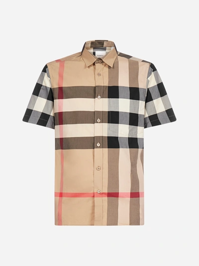 Shop Burberry Check Print Stretch Cotton Shirt In Archive Beige