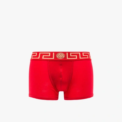 Shop Versace Greca Border Boxer Briefs In Red