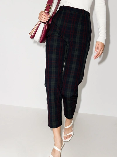 Shop Rosie Assoulin Checked Straight-leg Trousers In Blue