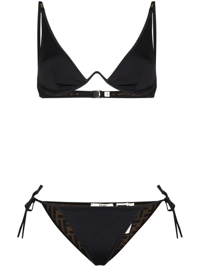 Shop Fendi Ff-logo Lining Bikini Set In Black